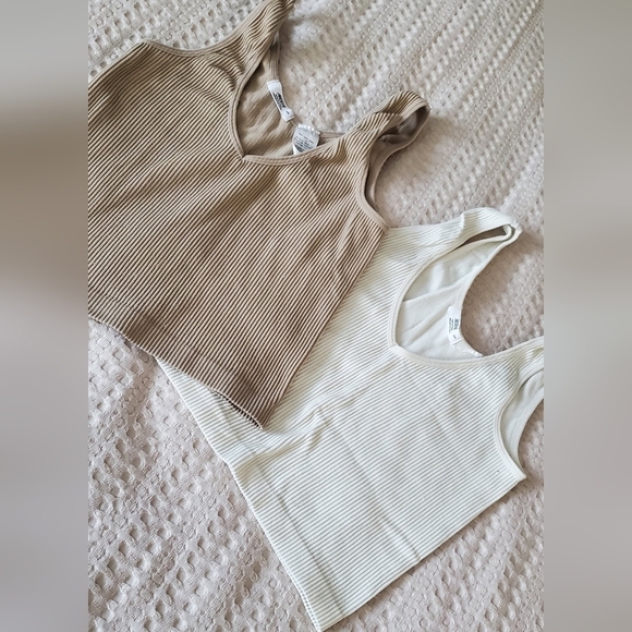 Ribbed Knit Tank Top - Beige and White - Picture 1 of 2